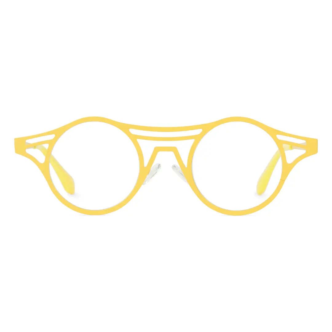 Front view of Cain geometric metal eyeglasses RM0072212 in yellow