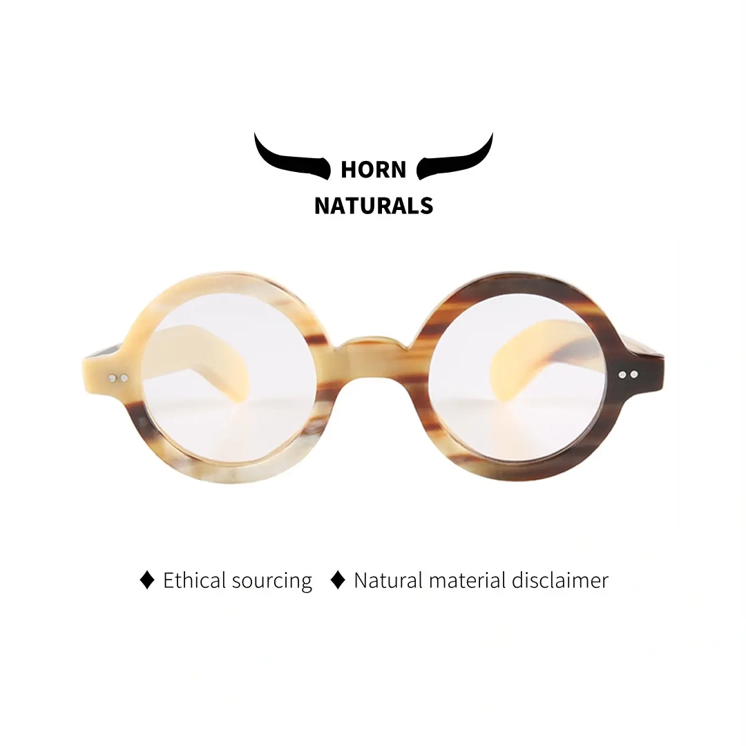 Front view of Cairn round natural ox horn handcrafted eyeglasses RO0262511 in yellow