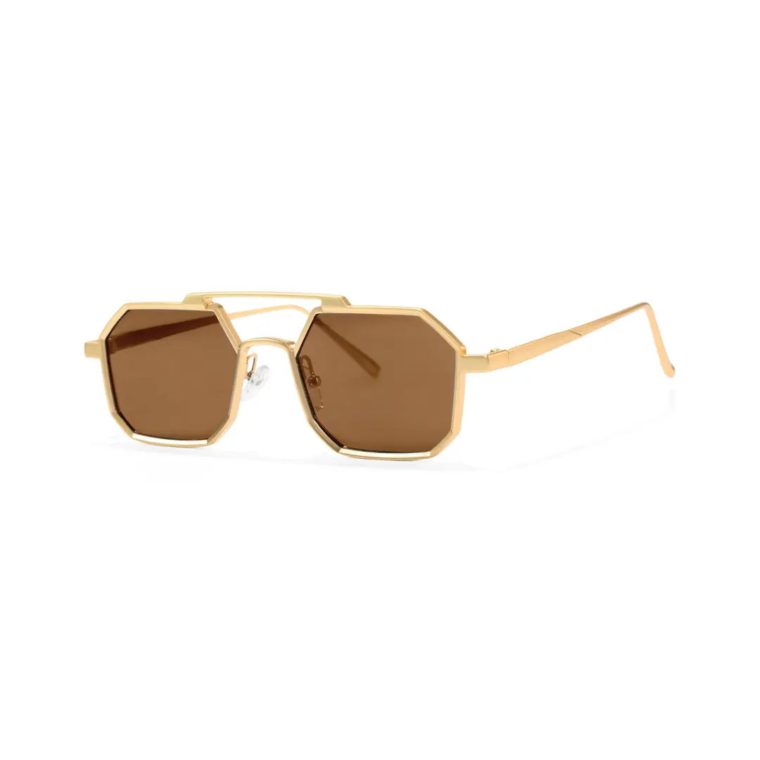 Angle view of Caitlin geometric metal sunglasses GM0012505 in brown