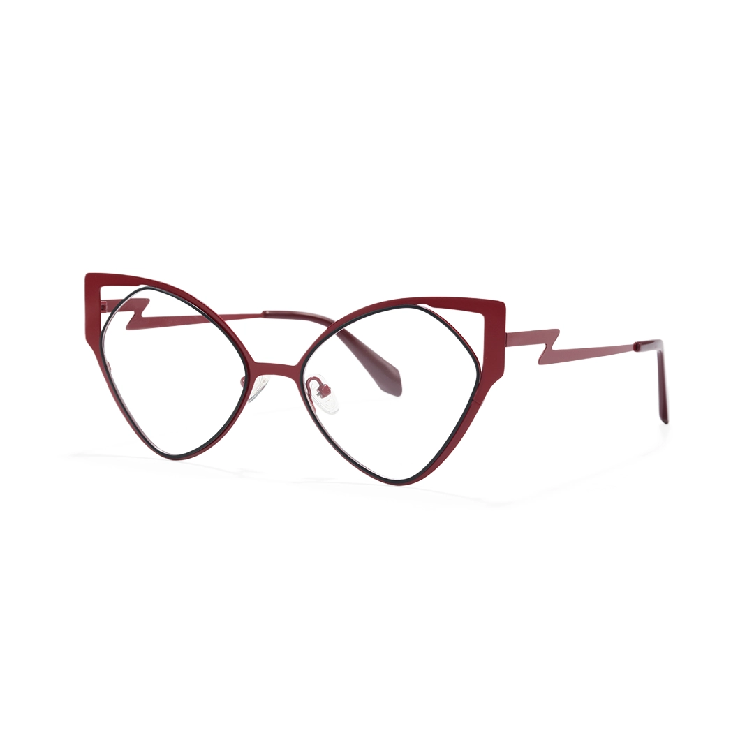 Angle view of Calandra cat eye metal eyeglasses CM0042311 in red
