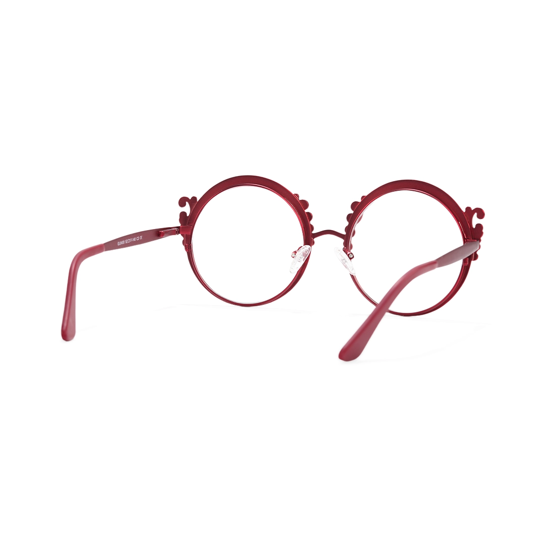 Back view of Camilla round metal eyeglasses RM0072601 in red