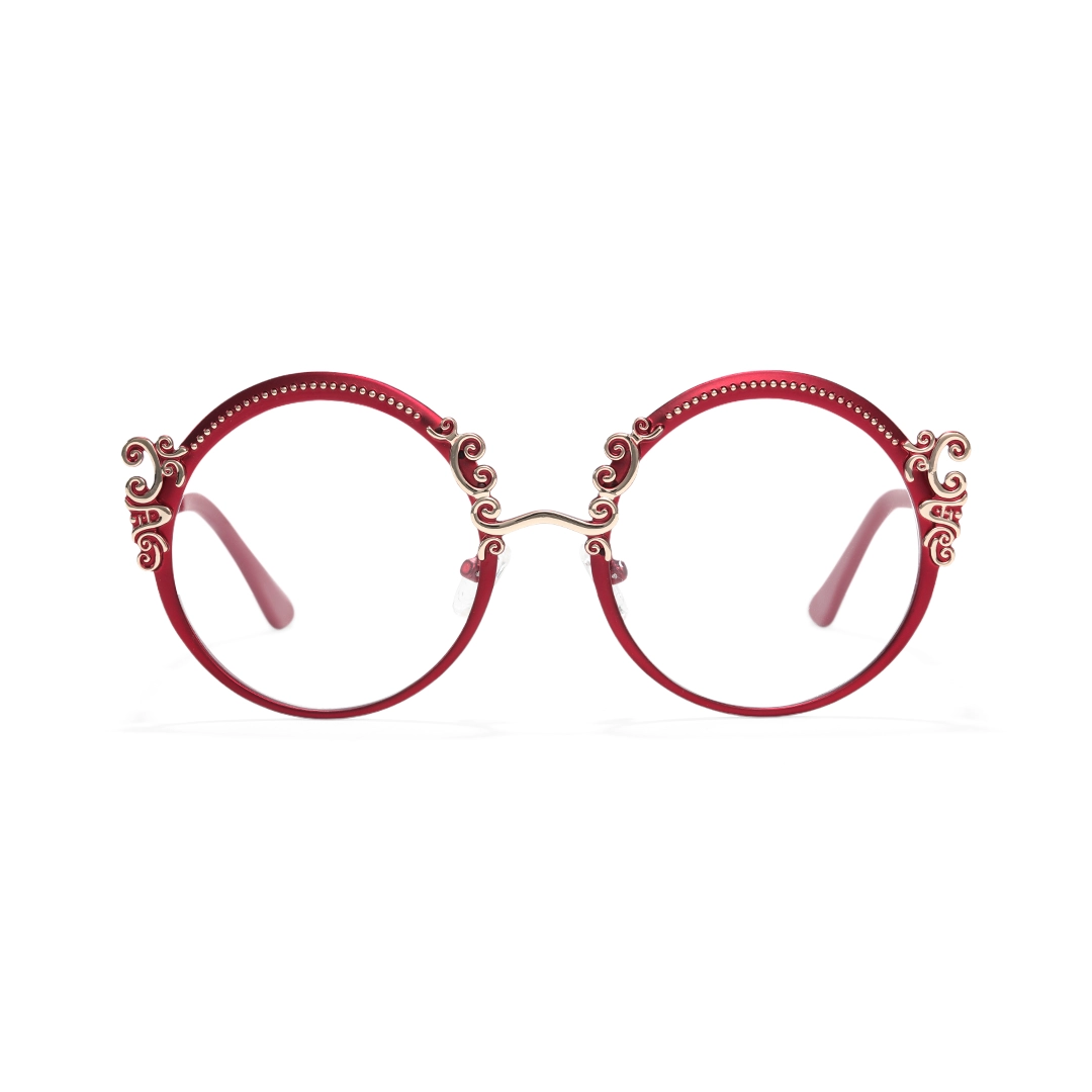 Front view of Camilla round metal eyeglasses RM0072601 in red