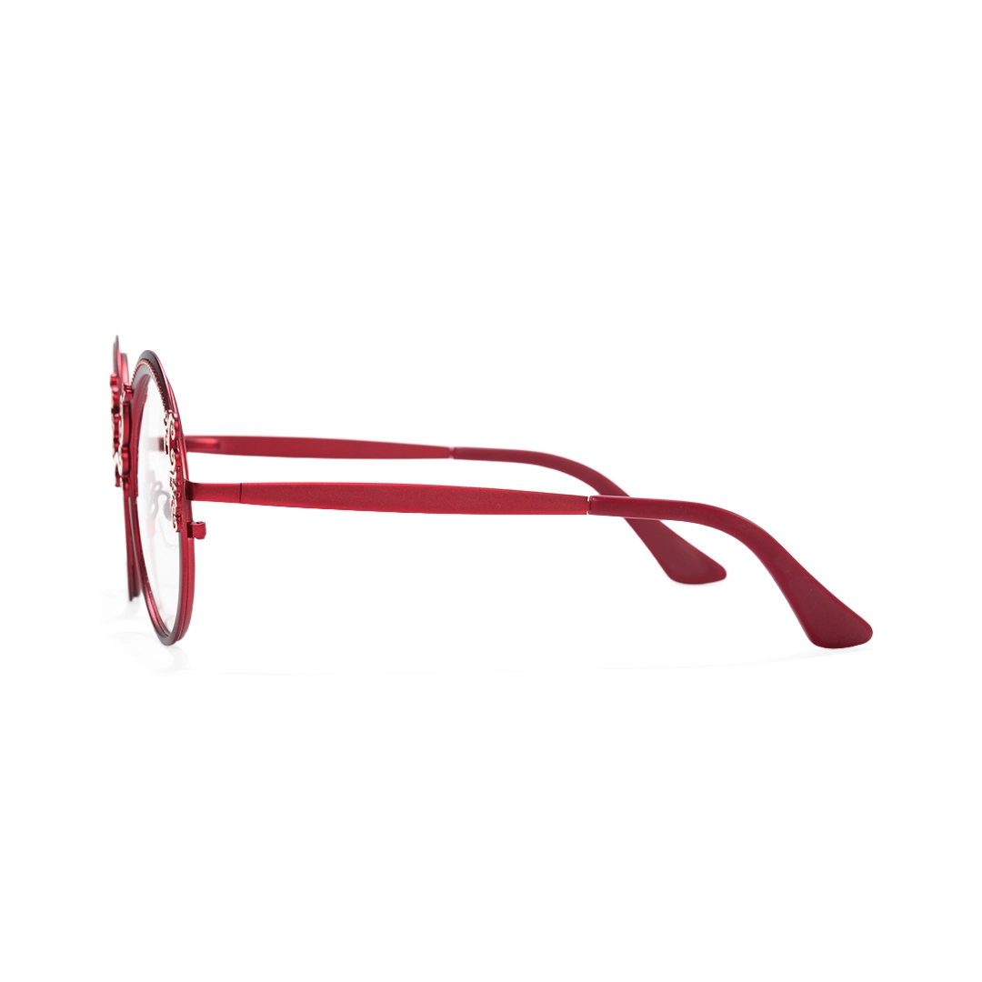 Side view of Camilla round metal eyeglasses RM0072601 in red