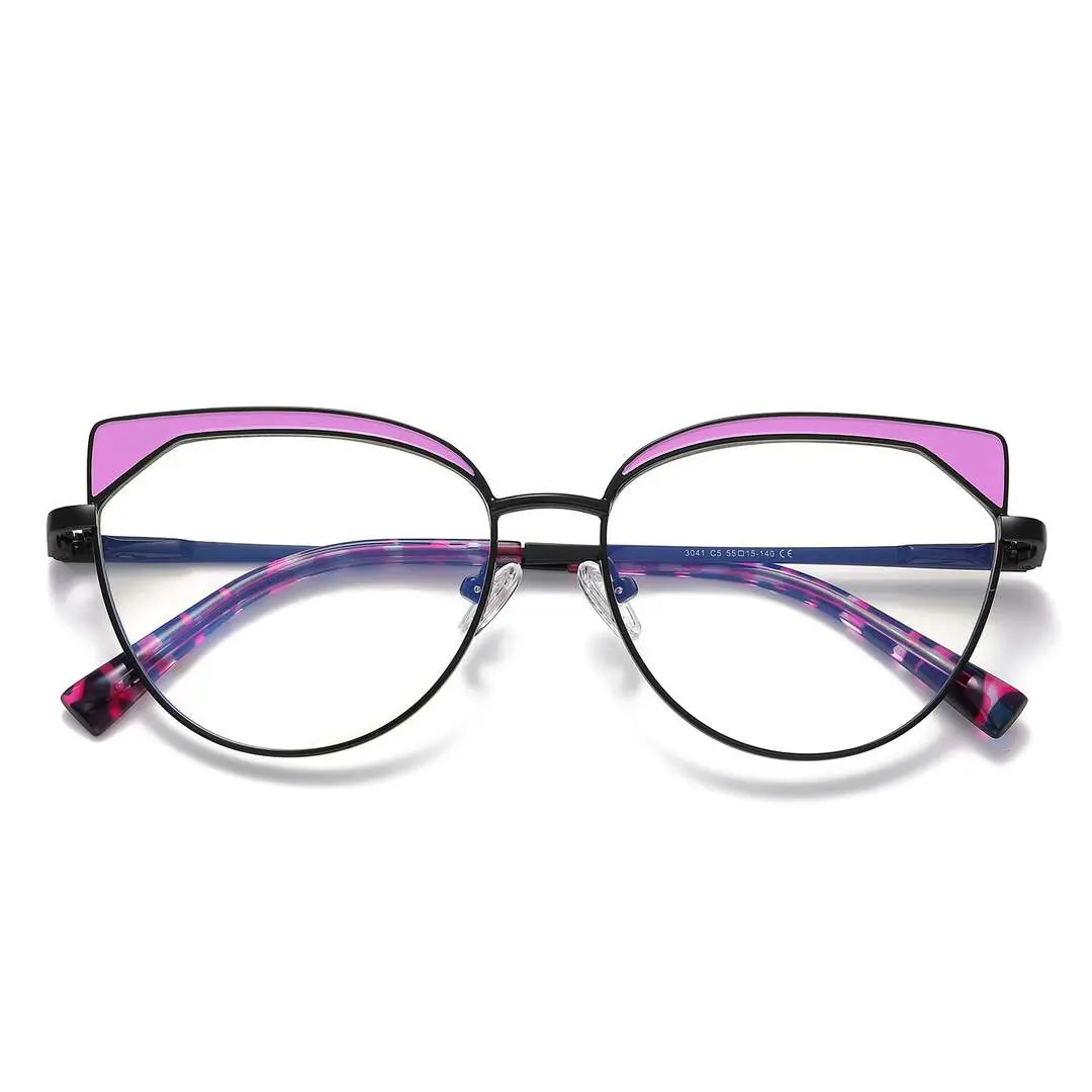 Front folded view of Card cat eye metal eyeglasses CM0522302 in purple