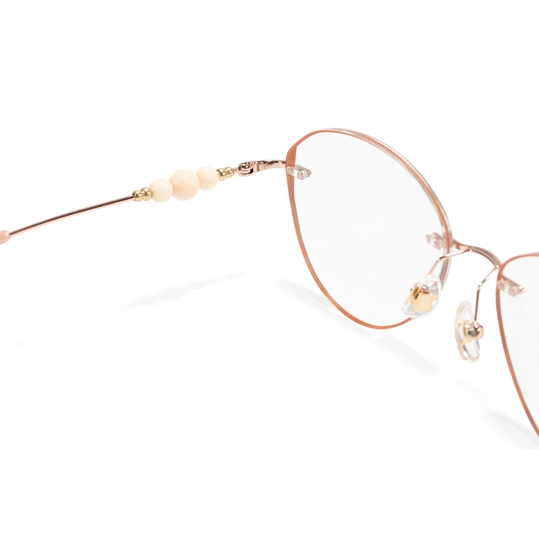 Hinge detail of Catty cat eye metal eyeglasses CM0172511 in pink