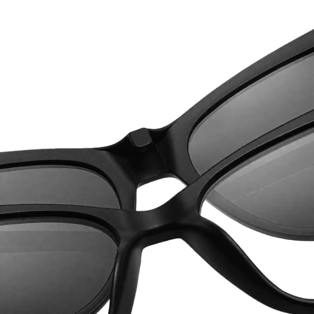 Frame detail view of Clio cat eye pc magnetic clip-on eyeglasses set with interchangeable toppers CP0422506 in black