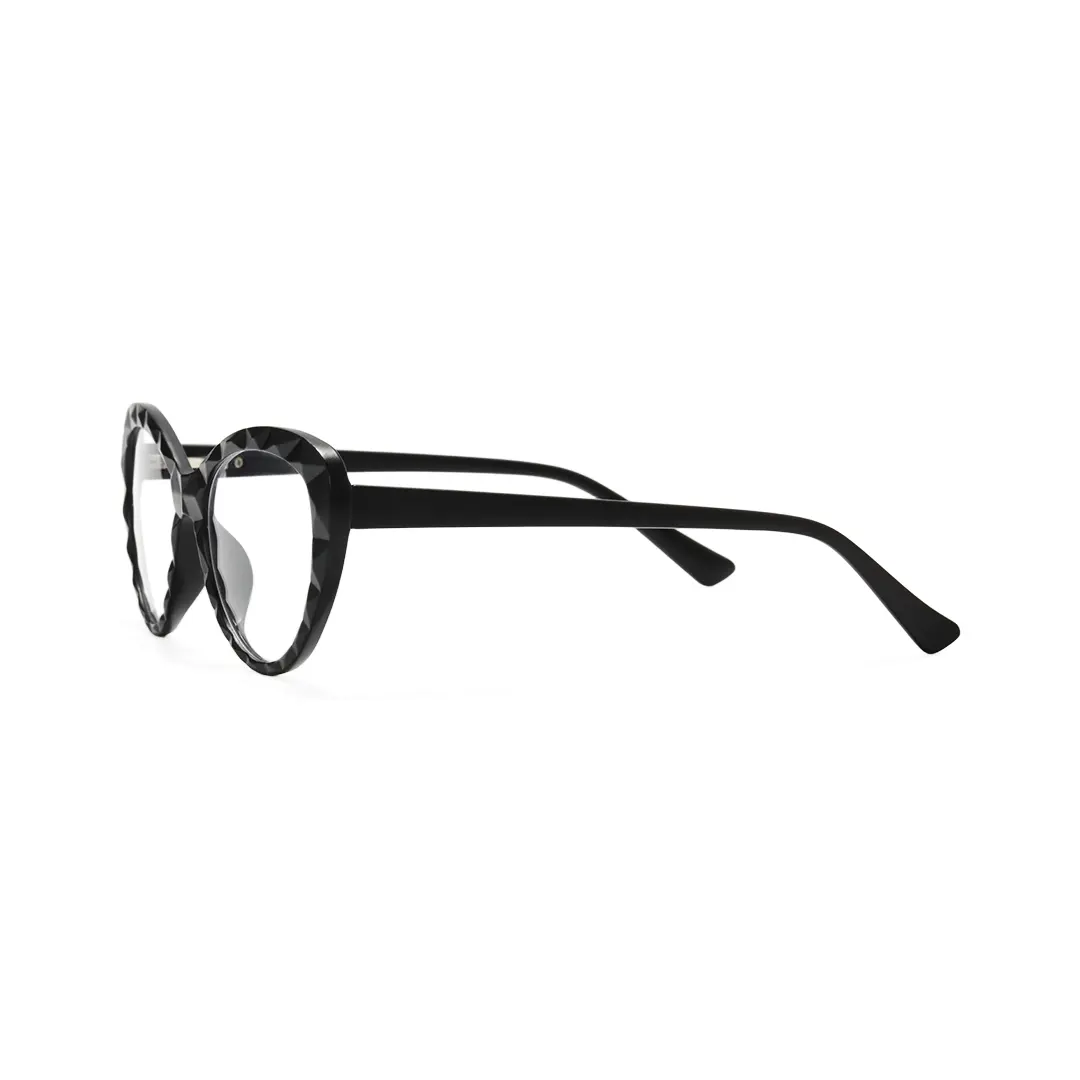 Side view of Clio cat eye pc magnetic clip-on eyeglasses set with interchangeable toppers CP0422506 in black