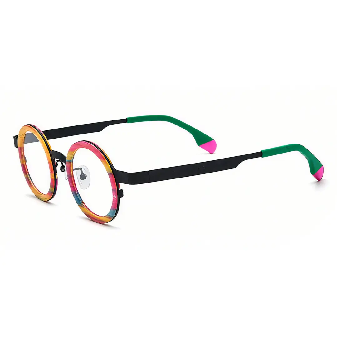 Angle view of Colin round acetate eyeglasses RA0302408 in multicolor