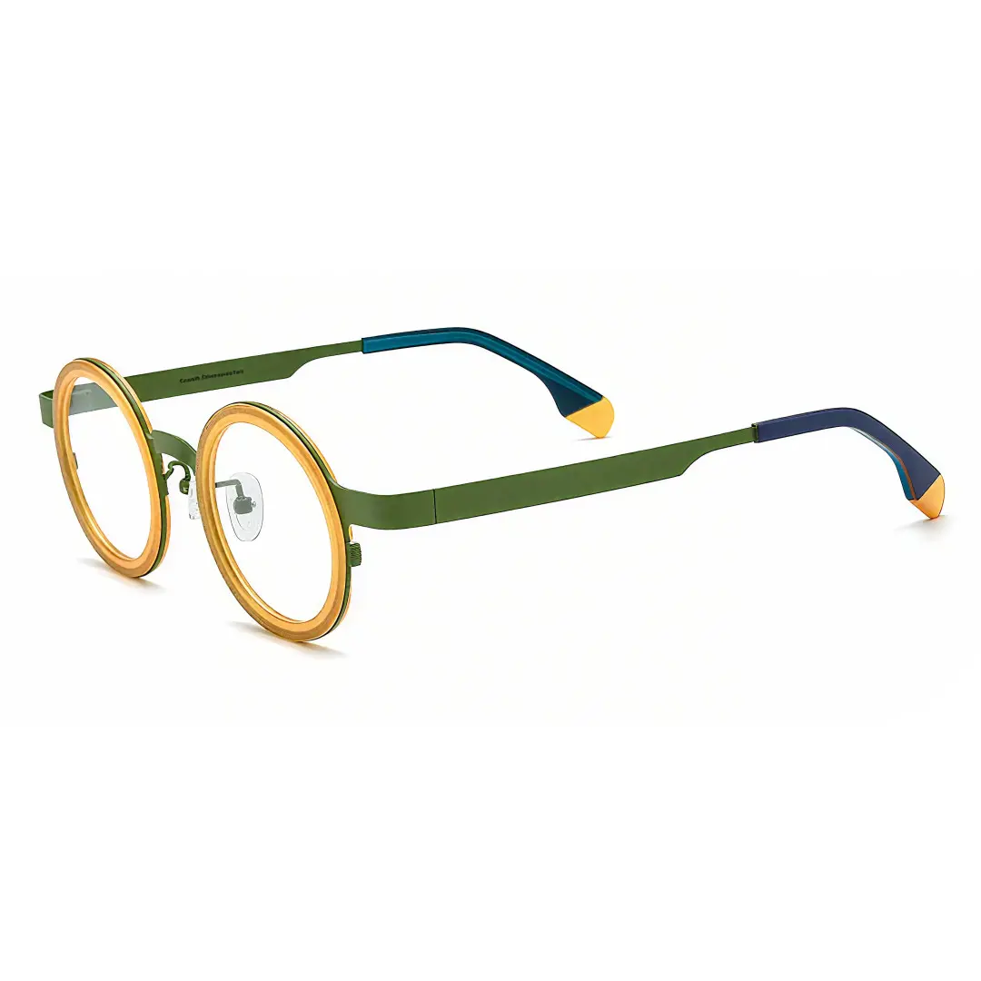 Angle view of Colin round acetate eyeglasses RA0302408 in yellow