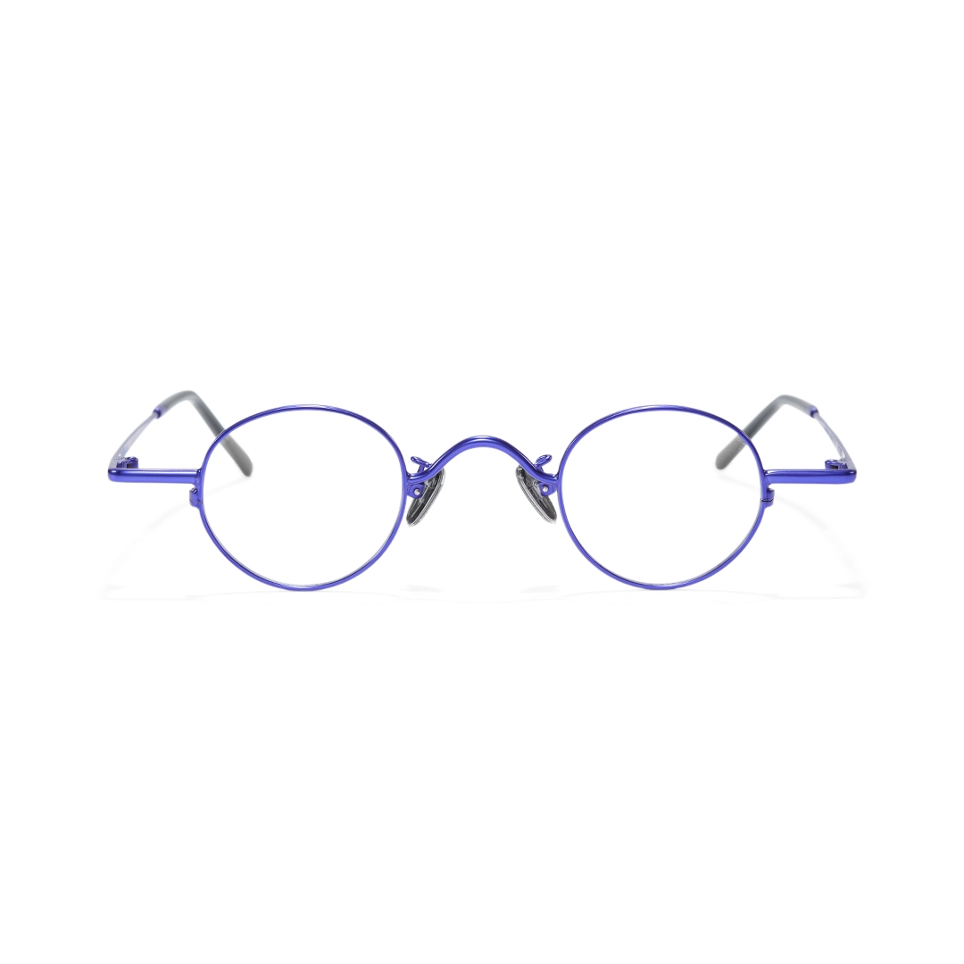 Front view of Cory round metal eyeglasses RM0202601 in purple