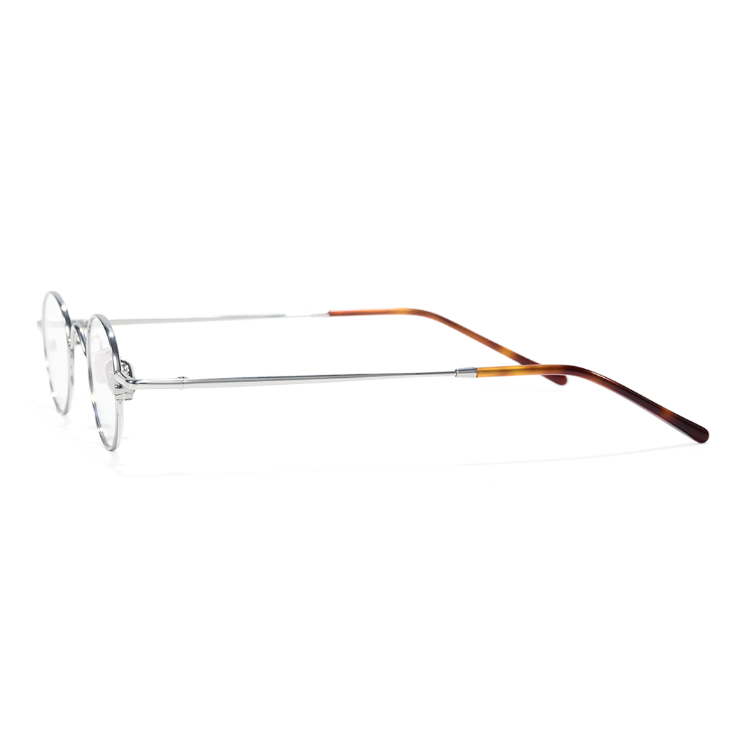 Side view of Cory round metal eyeglasses RM0202601 in silver