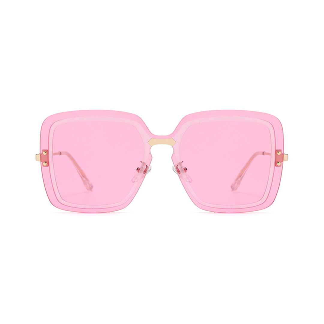 Front view of Cyrene square metal sunglasses SX0372508 in pink