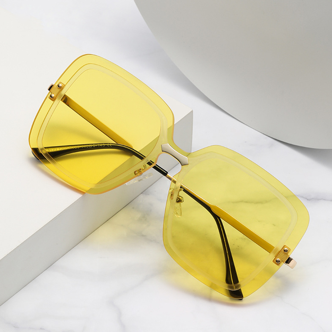 Front folded view of Cyrene square metal sunglasses SX0372508 in yellow