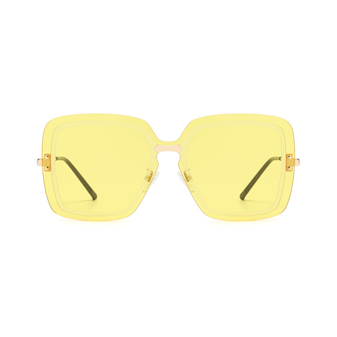 Front view of Cyrene square metal sunglasses SX0372508 in yellow
