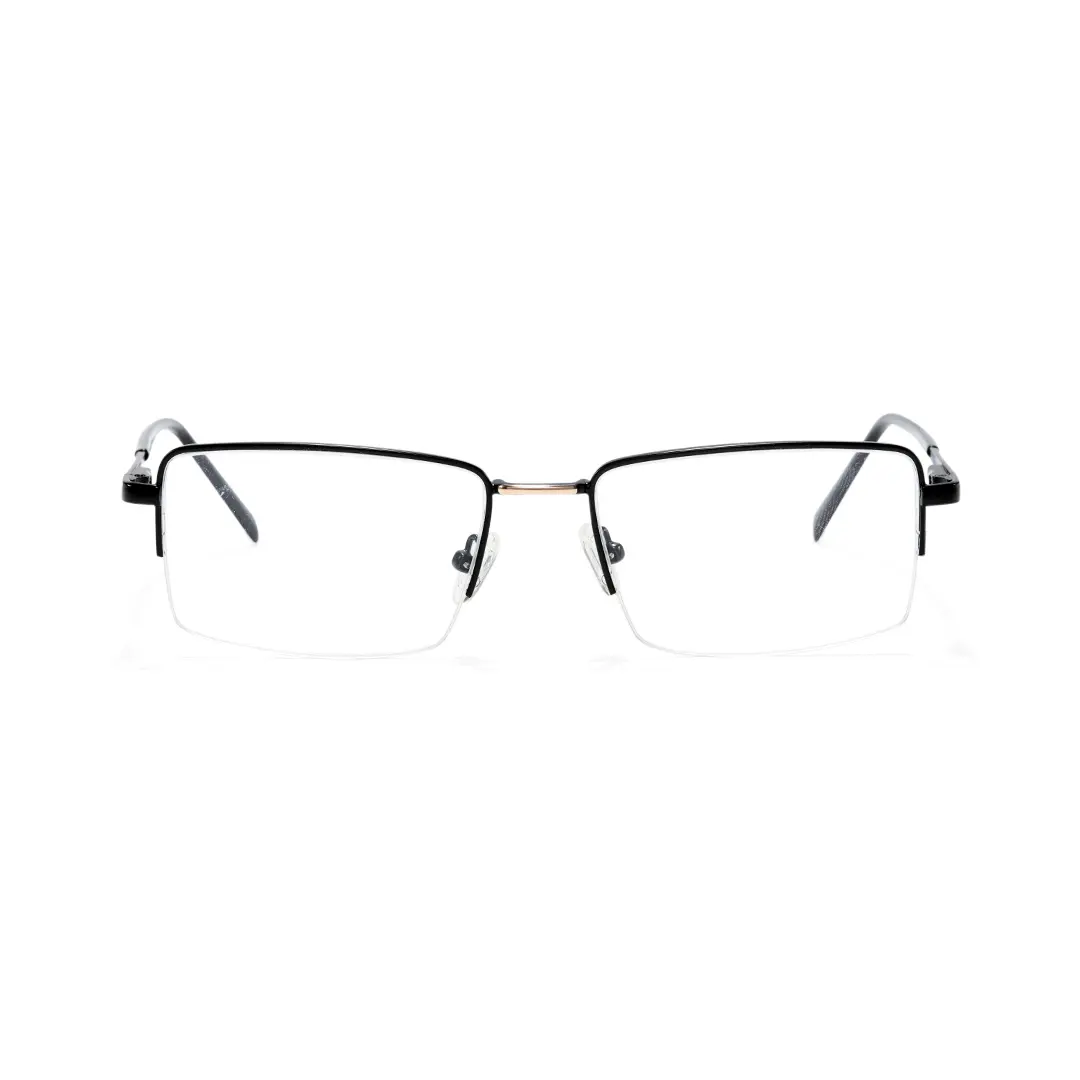 Front view of Damian rectangle metal eyeglasses EM0252508 in black