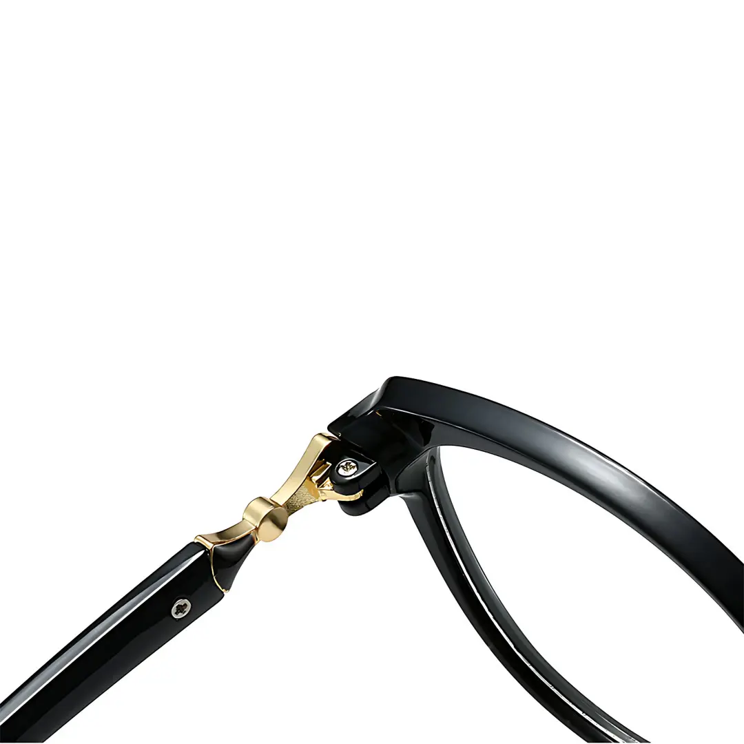Hinge detail of Delyth cat-eye tr90 eyeglasses CR0302509 in black
