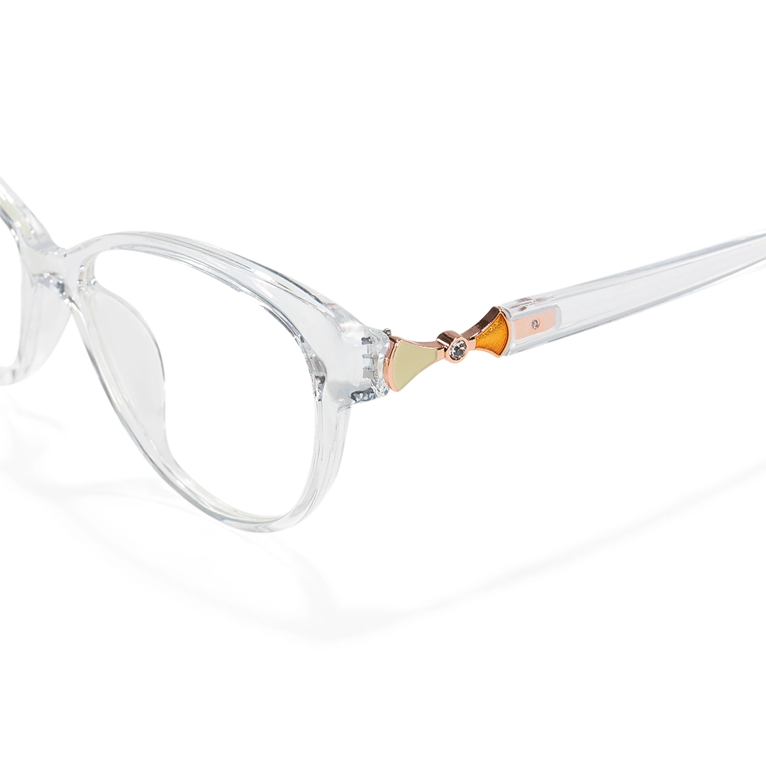 End piece detail of Delyth cat-eye tr90 eyeglasses CR0302509 in clear