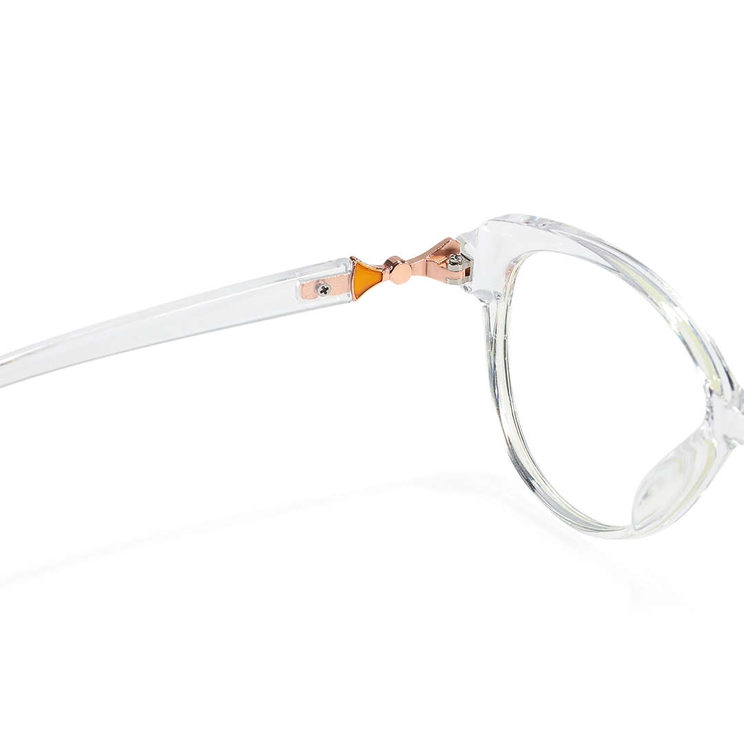Hinge detail of Delyth cat-eye tr90 eyeglasses CR0302509 in clear