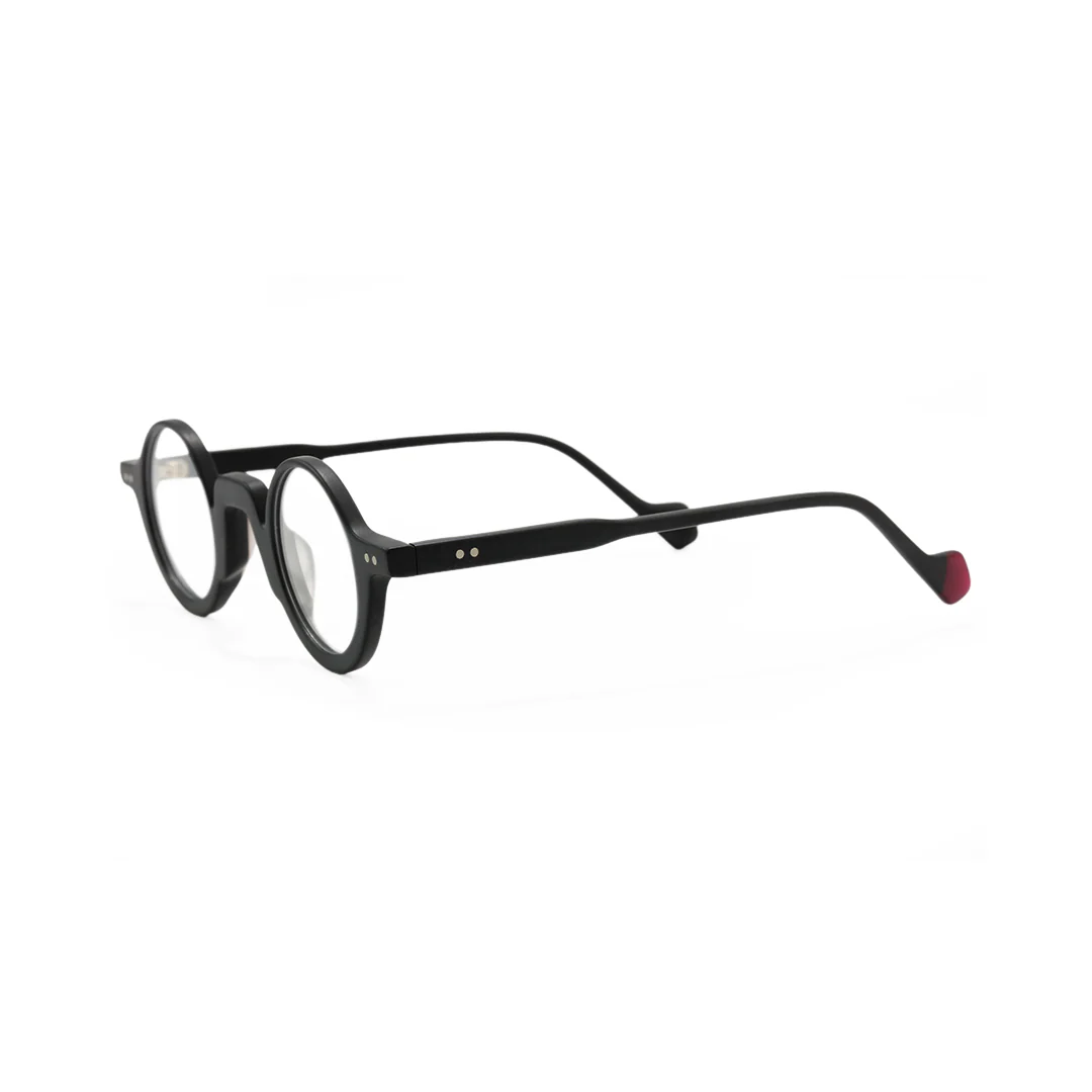 Angle view of Dola round acetate eyeglasses RA0322504 in black
