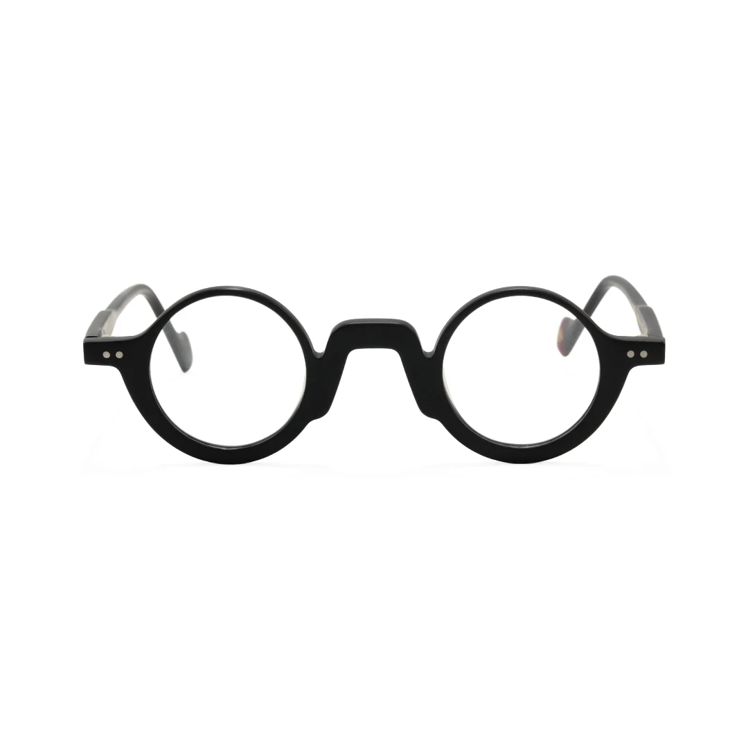 Front view of Dola round acetate eyeglasses RA0322504 in black