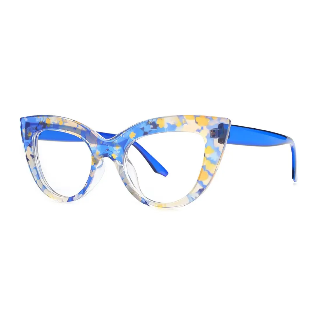 Angle view of Doven cat eye pc eyeglasses CP0102406 in blue