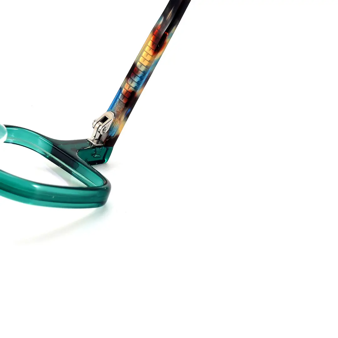 Hinge detail of Dubois unique acetate eyeglasses UA0042001 in green