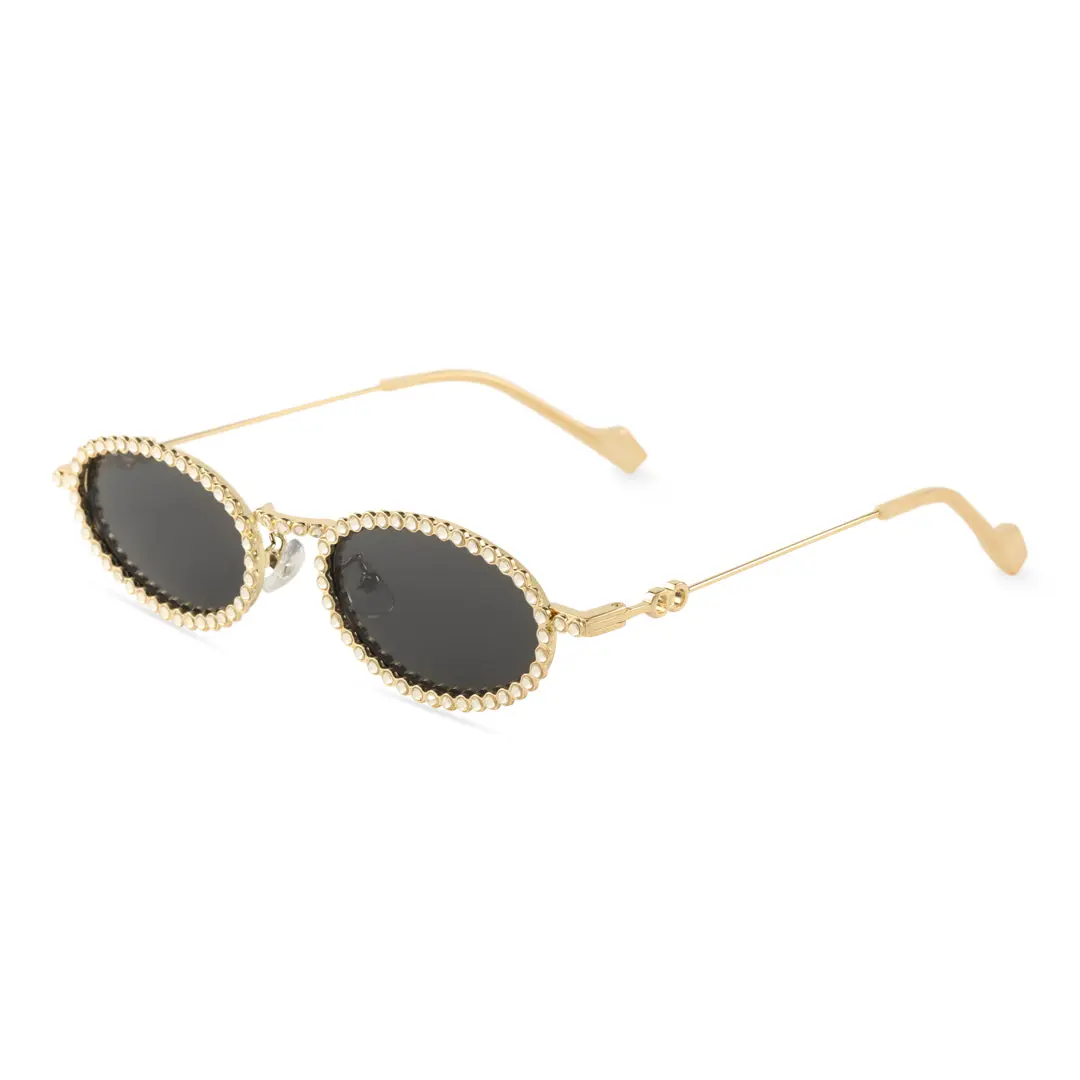 Angle view of Earlene oval metal sunglasses OM0132409 in gold