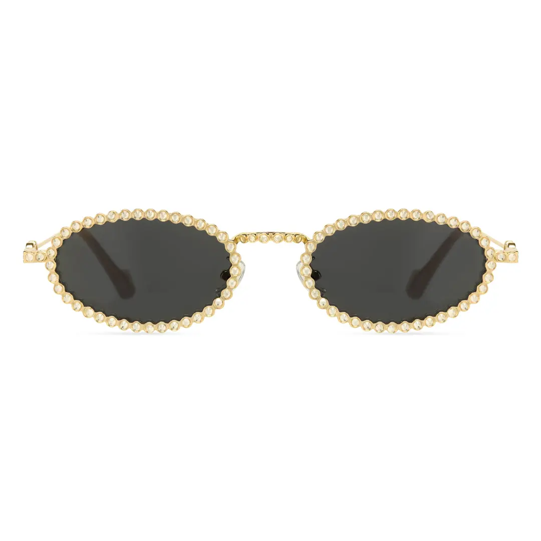 Front view of Earlene oval metal sunglasses OM0132409 in gold