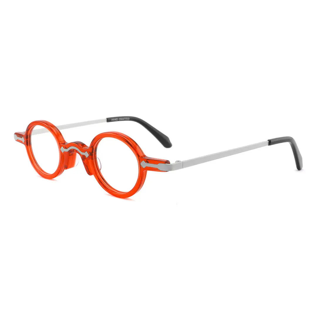 Angle view of Edie round acetate eyeglasses RA0022301 in orange
