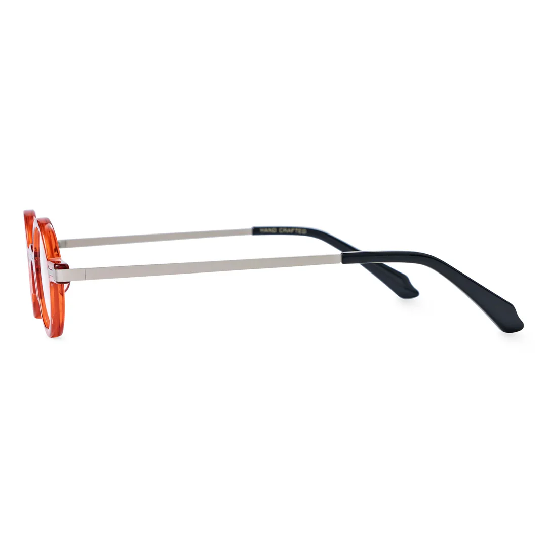 Side view of Edie round acetate eyeglasses RA0022301 in orange