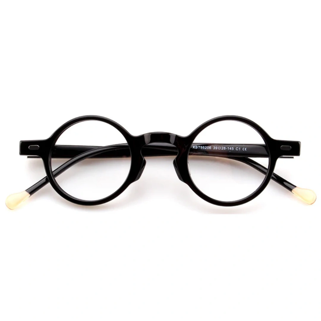 Front folded view of Eirene round acetate eyeglasses RA0042301 in black