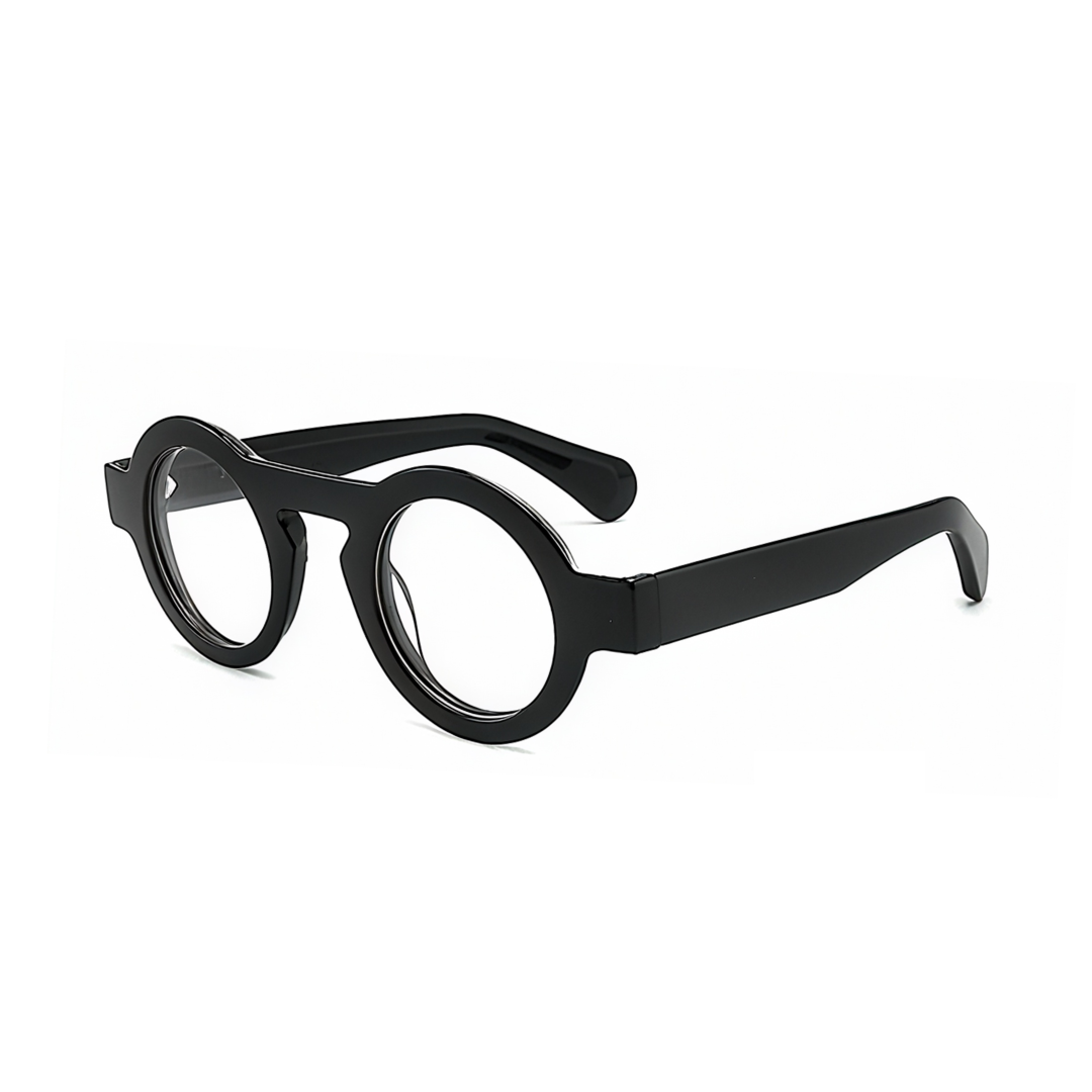 Angle view of Elana round acetate eyeglasses RA0312411 in black