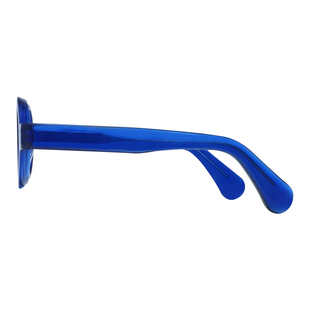 Side view of Elana round acetate eyeglasses RA0312411 in blue