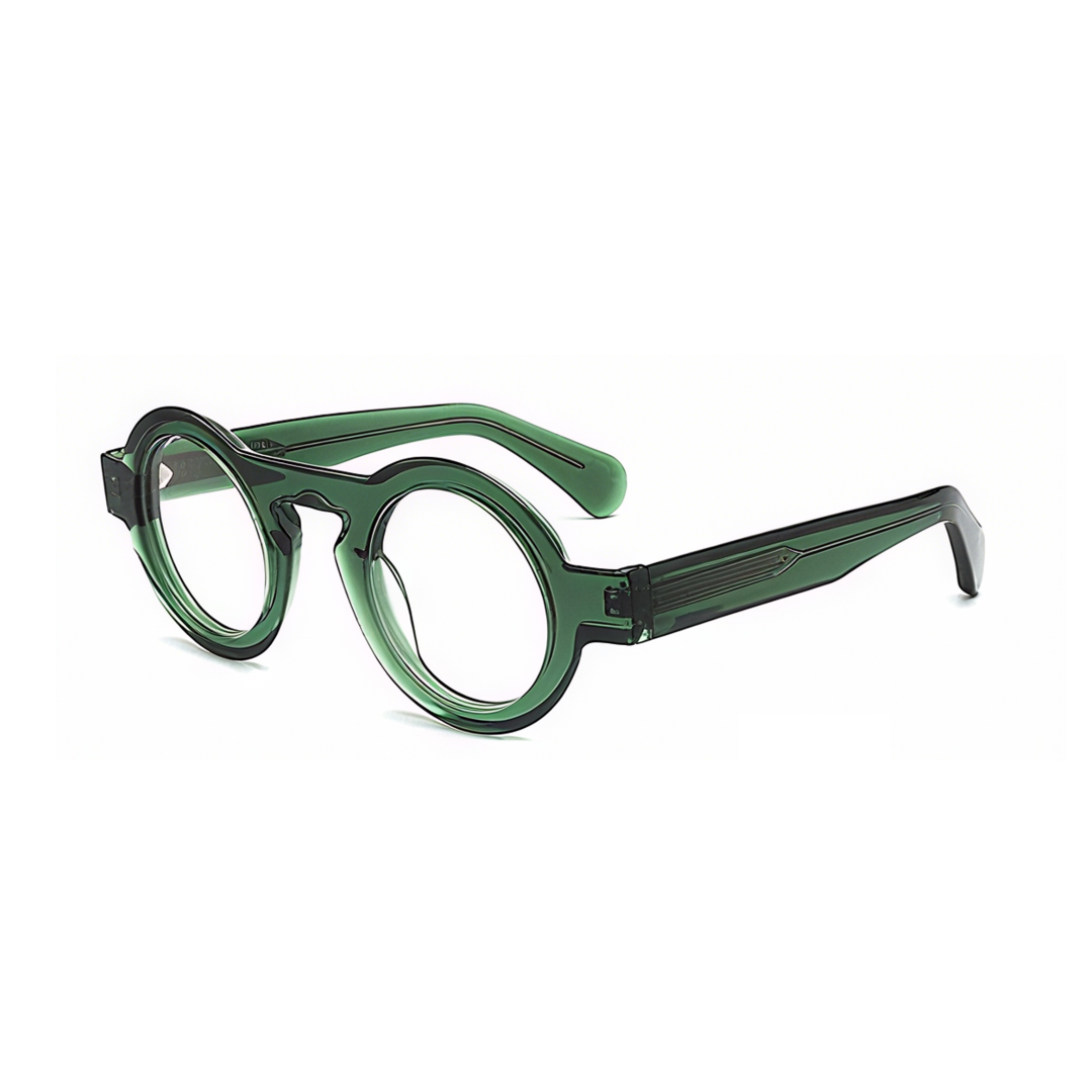 Angle view of Elana round acetate eyeglasses RA0312411 in green