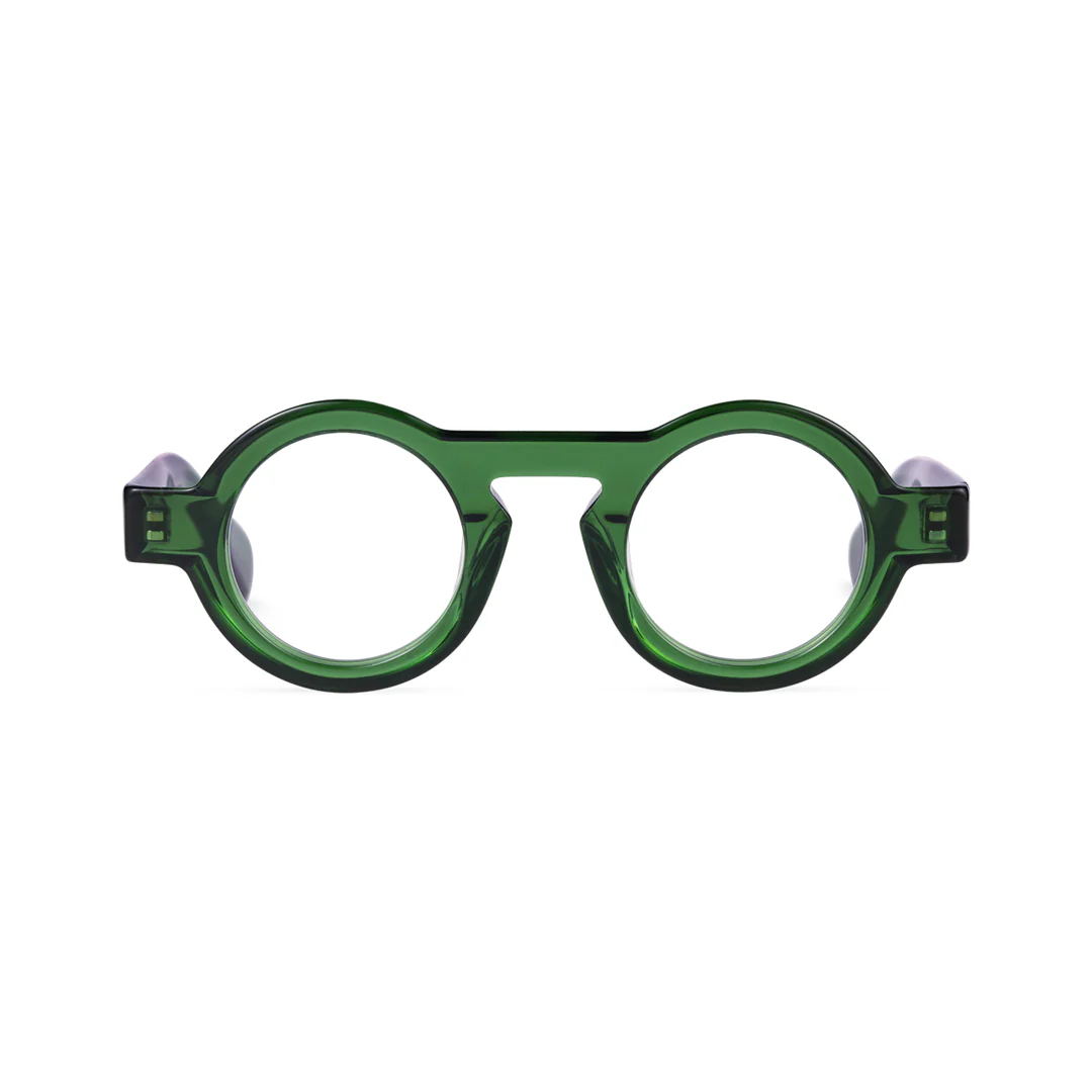 Front view of Elana round acetate eyeglasses RA0312411 in green