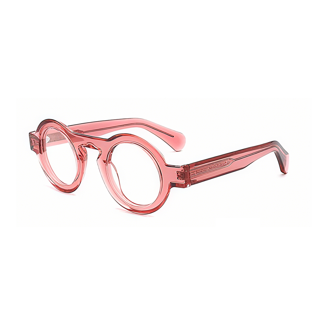 Angle view of Elana round acetate eyeglasses RA0312411 in pink