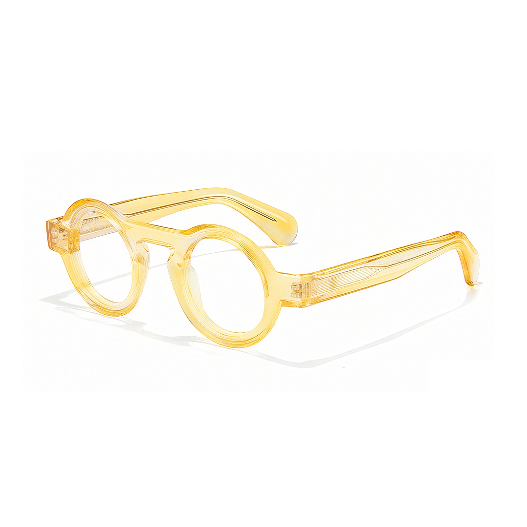 Angle view of Elana round acetate eyeglasses RA0312411 in yellow
