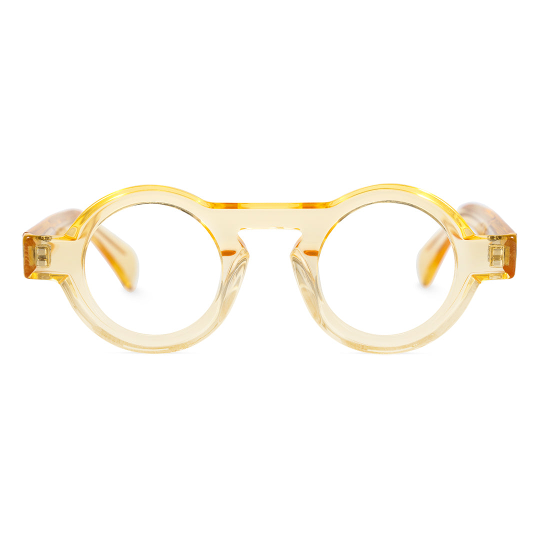 Front view of Elana round acetate eyeglasses RA0312411 in yellow