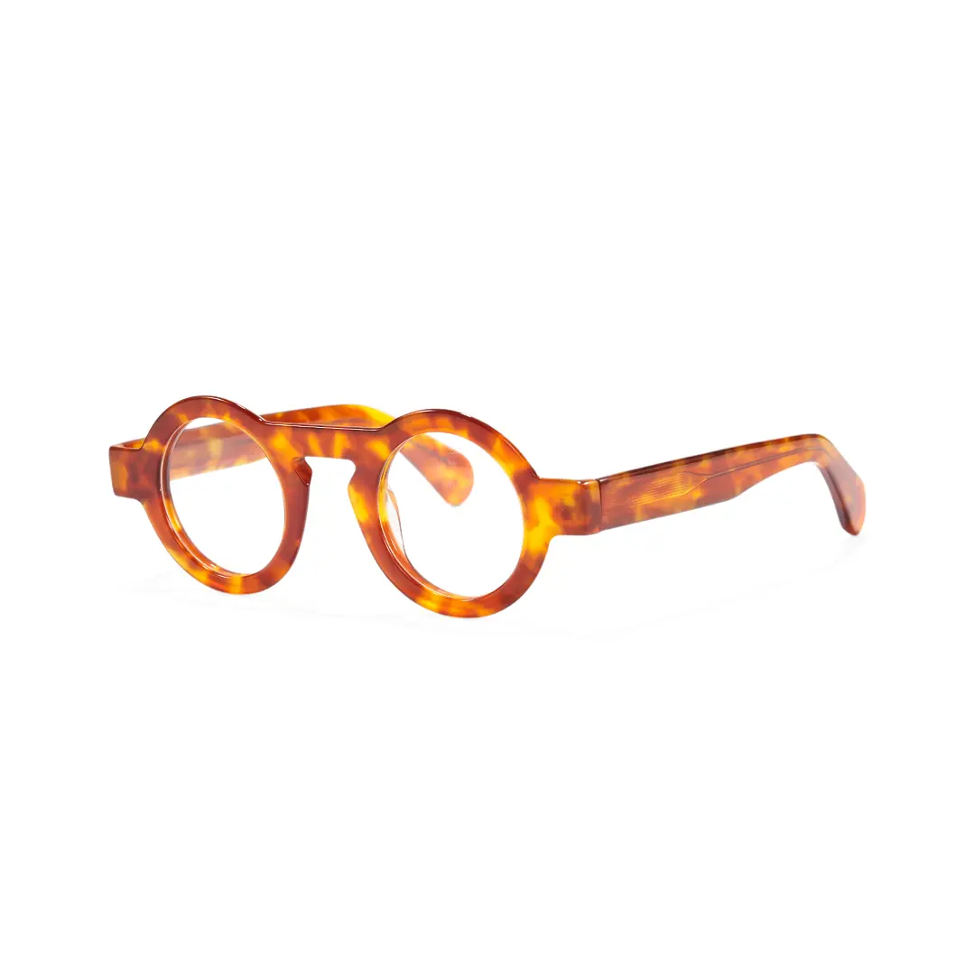 Angle view of Elana round acetate eyeglasses RA0312411 in yellow tortoise