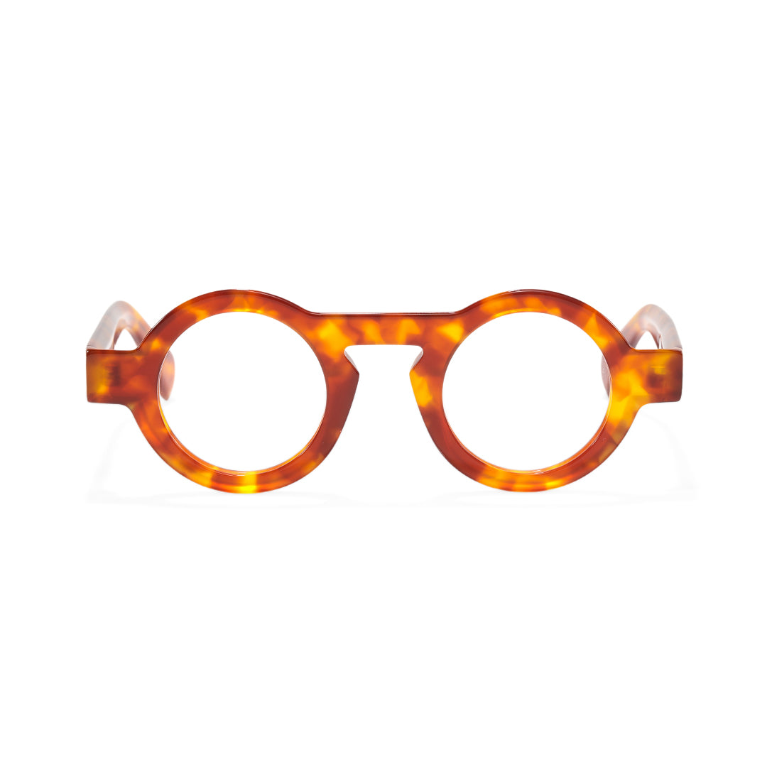 Front view of Elana round acetate eyeglasses RA0312411 in yellow tortoise