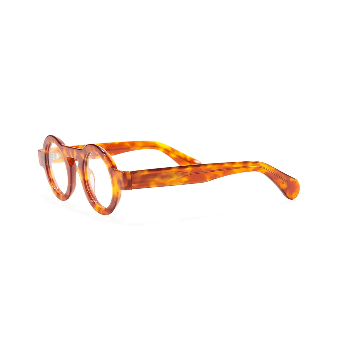 Side view of Elana round acetate eyeglasses RA0312411 in yellow tortoise