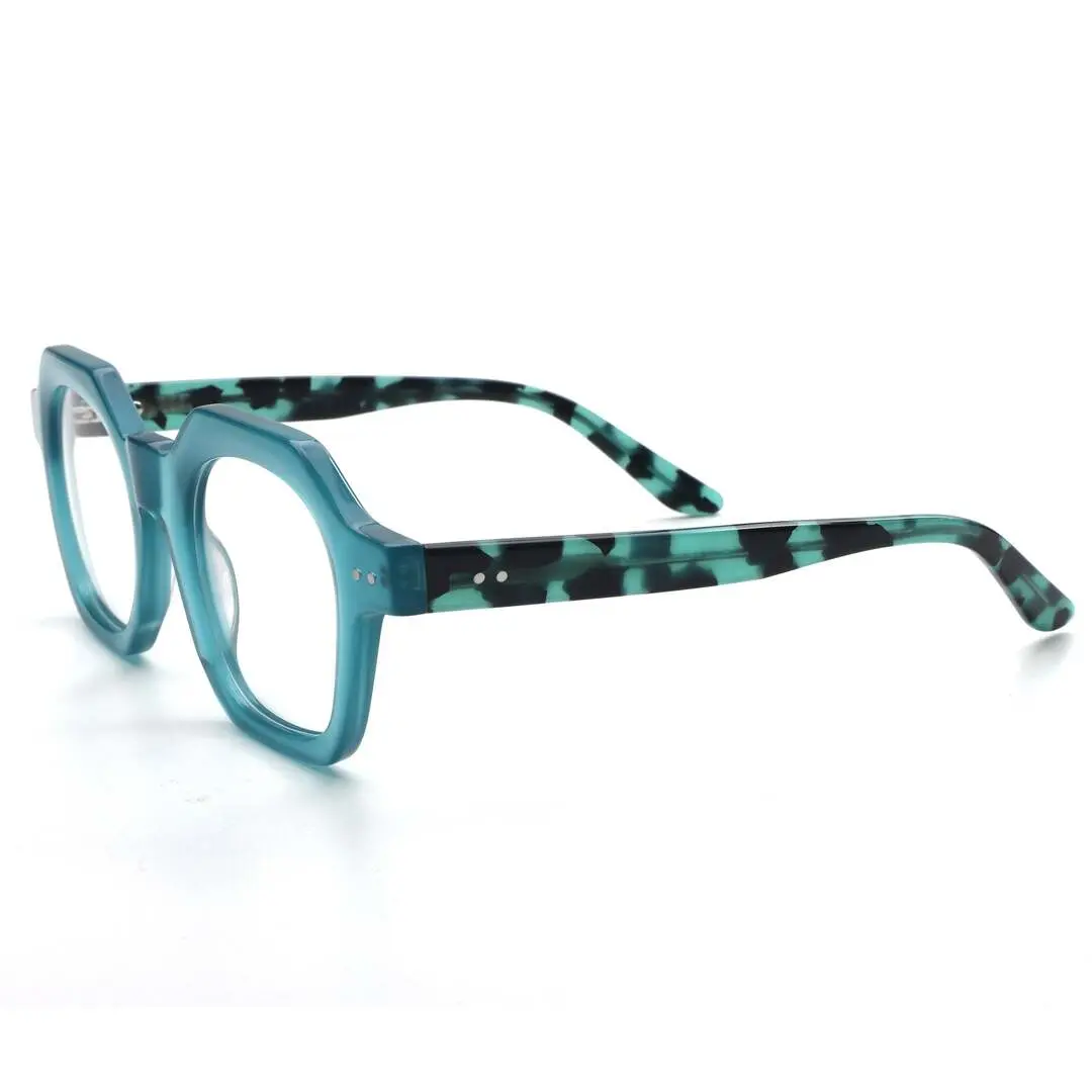 Angle view of Elita square acetate eyeglasses SA0812302 in light blue