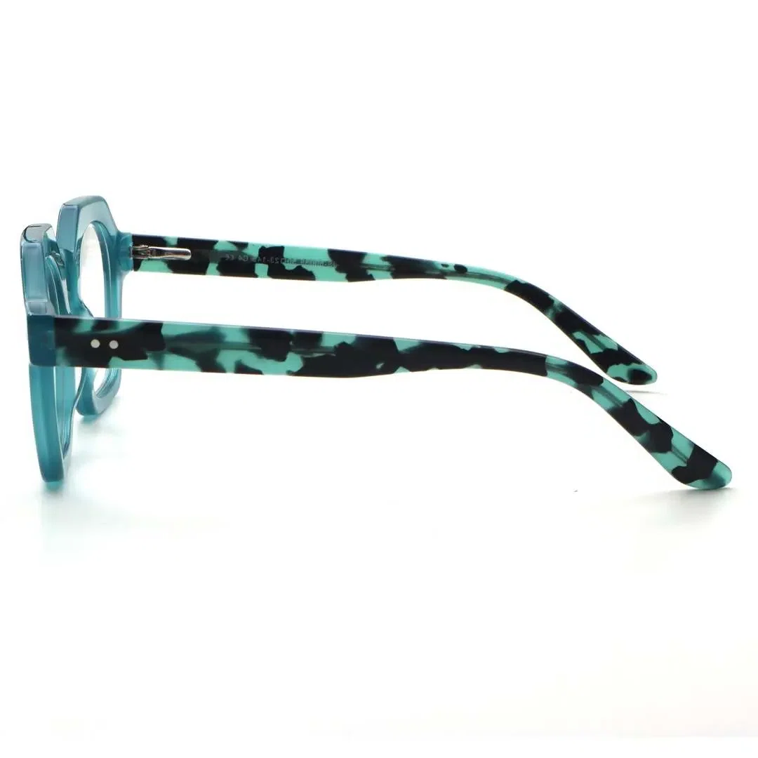 Side view of Elita square acetate eyeglasses SA0812302 in light blue