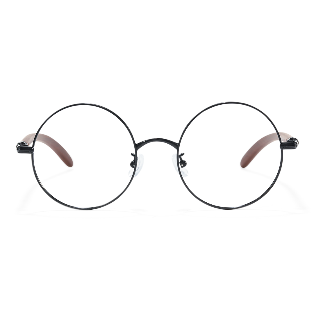 Front view of ELKLOOK round metal eyeglasses FS-RM0302407 in black brown