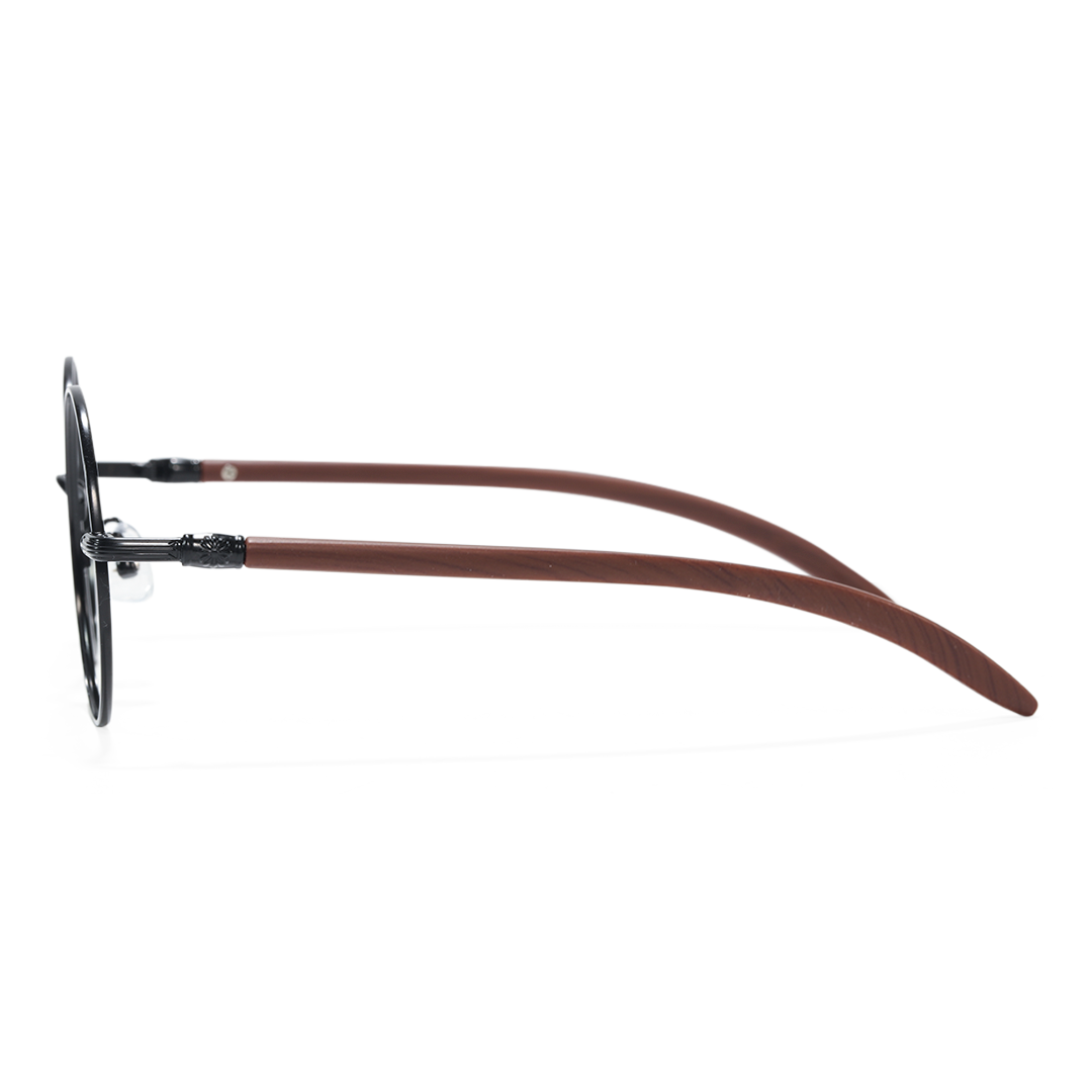 Side view of ELKLOOK round metal eyeglasses FS-RM0302407 in black brown