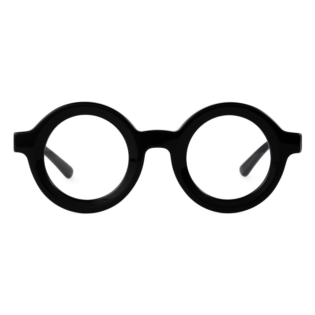 Front view of ELKLOOK round acetate eyeglasses FS-RA0052408 in black