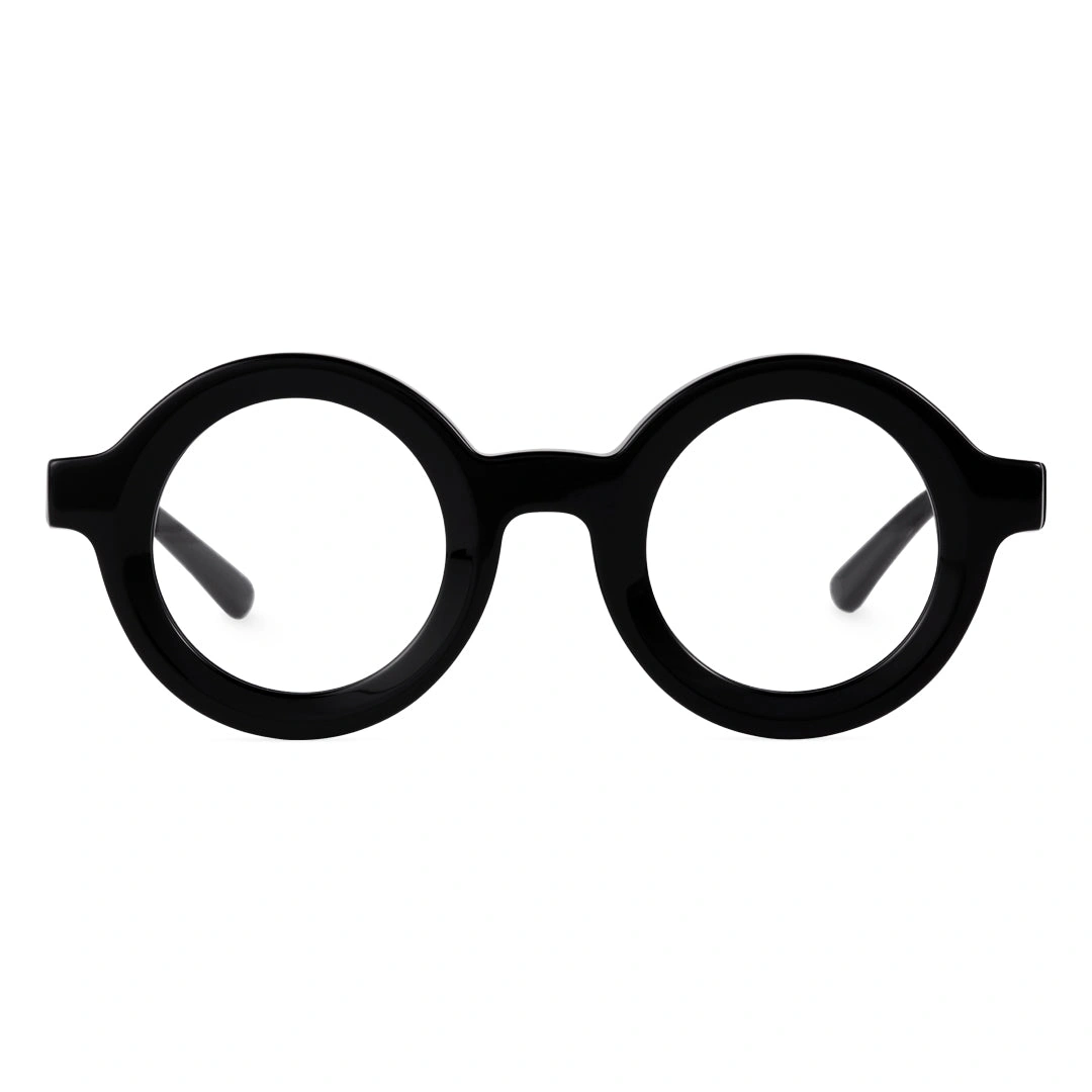 Front view of ELKLOOK round acetate eyeglasses FS-RA0052408 in black