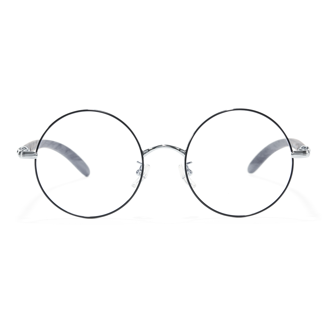 Front view of ELKLOOK round metal eyeglasses FS-RM0302407 in black