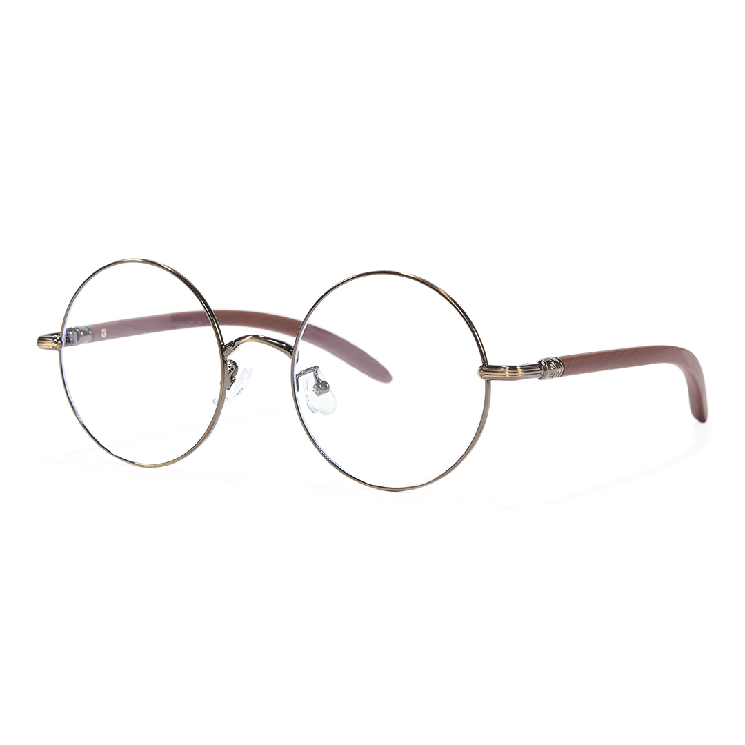 Angle view of ELKLOOK round metal eyeglasses FS-RM0302407 in bronze