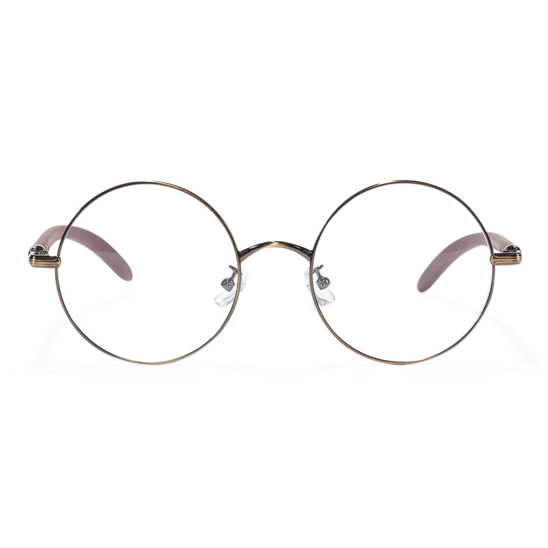 Front view of ELKLOOK round metal eyeglasses FS-RM0302407 in bronze